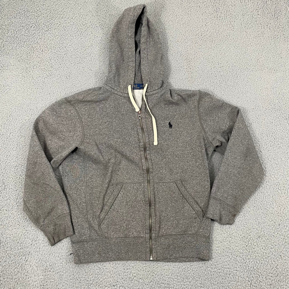 Polo Ralph Lauren Waffle Hoodie Men M Gray Heathered Full Zip